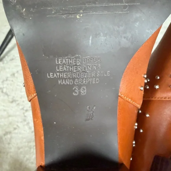 Sol Sana Cognac Leather Pointed Chelsea Booties with Studs - Picture 8 of 9